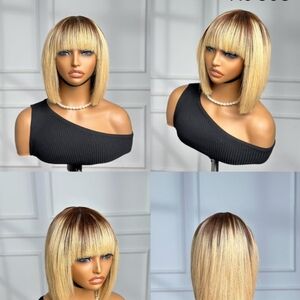 Color Fringe Bob Wig 8" (Human Hair)